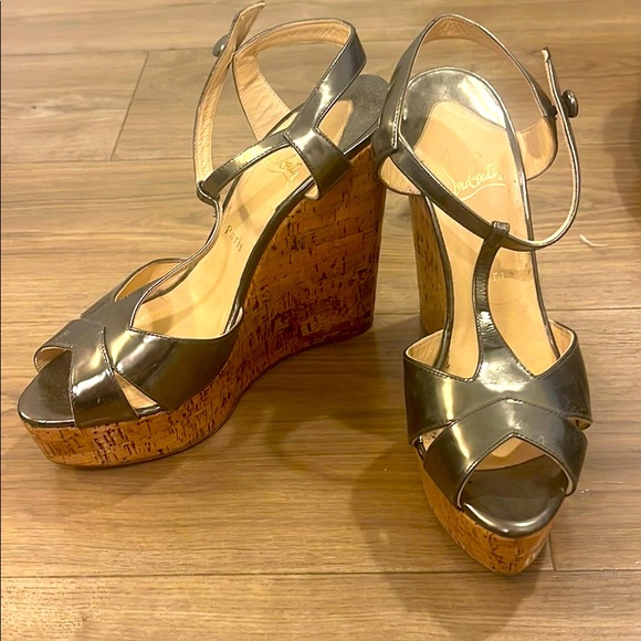 Grey Metallic Louboutin Wedges - Picture 2 of 3